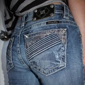 Miss Me Blue Embroidered Back-Pocket Low Rise Skinny Jeans